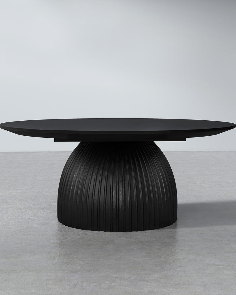 Classical Black Round Coffee Table Solid Wood Base