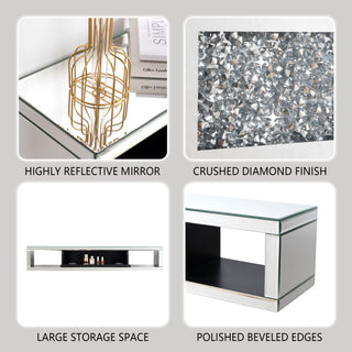 47 1/2" Mirrored Floating TV Shelf Crushed Diamonds Wall Mounted