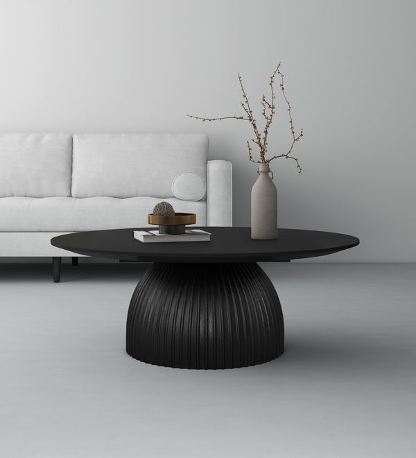 Classical Black Round Coffee Table Solid Wood Base