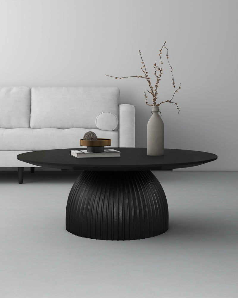 Classical Black Round Coffee Table Solid Wood Base