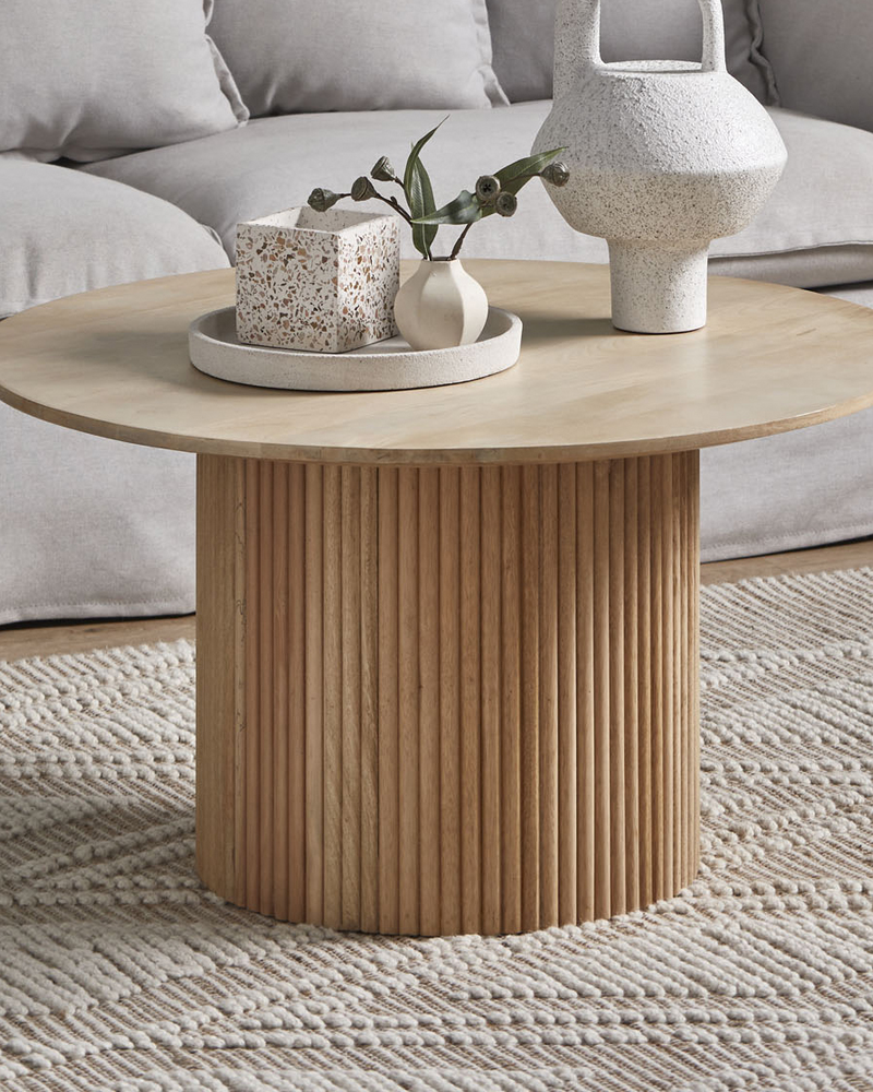 Luxury Pedestal Wood Round Coffee Table