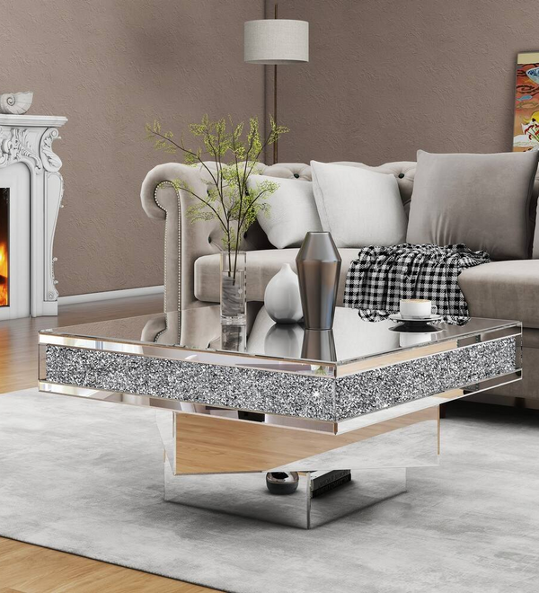 Glam Triple Mirror Diamond Coffee Table Accent Table