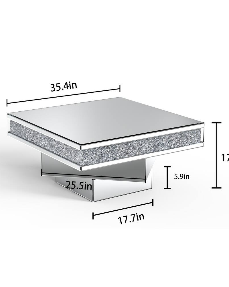 Glam Triple Mirror Diamond Coffee Table Accent Table