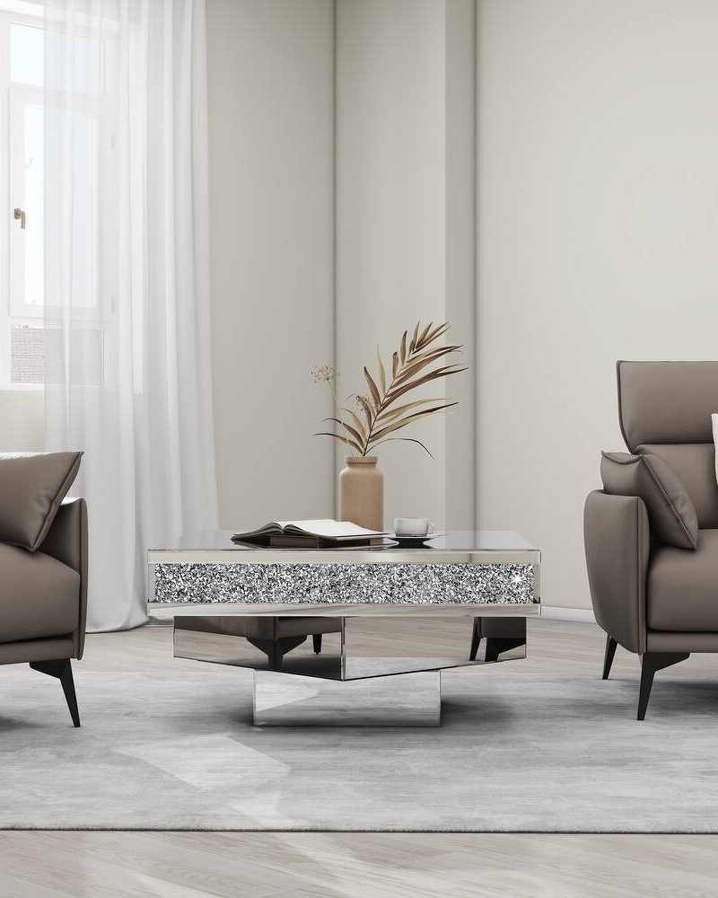 Glam Triple Mirror Diamond Coffee Table Accent Table