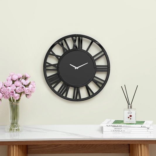 SHYFOY Round Black/Gold Glass Wall Clock - 24" Modern Large Clocks Wall Decor for Living Room Office Bedroom Fireplace