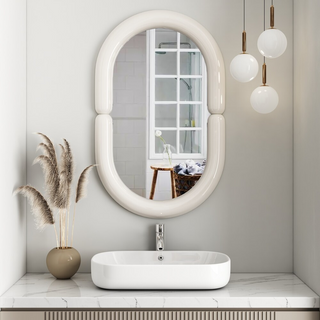 Blue/White Modern Oval Wall Mirror with Capsule Frame - 31.5"×19.7" -