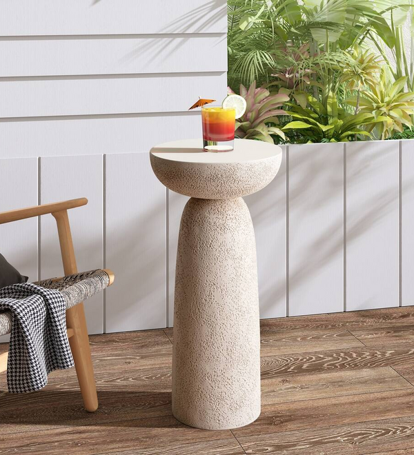 Travertine Stone Finish End Table Accent Side Table