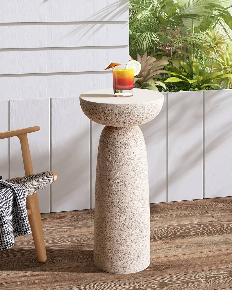 Travertine Stone Finish End Table Accent Side Table