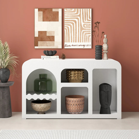 Modern Bookshelf Wood Display with 5 Irregular Storage Shelves - 47.2"×27.6"