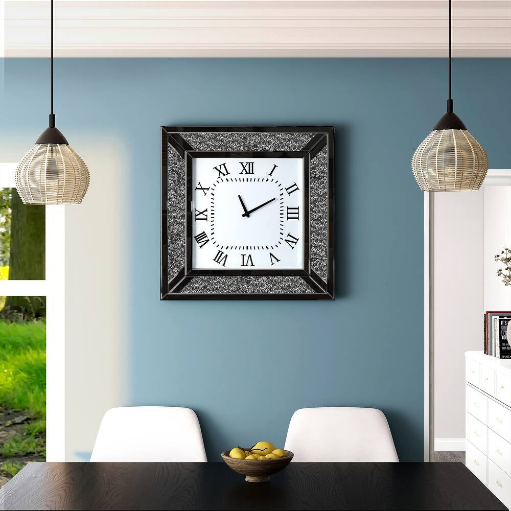 Reloj de Pared Negro Cristal Diamante Reloj Negro