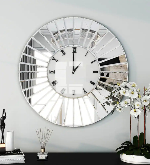 SHYFOYMirrored Wall Clocks Decor Sparkly Big Decorative Wall Clock