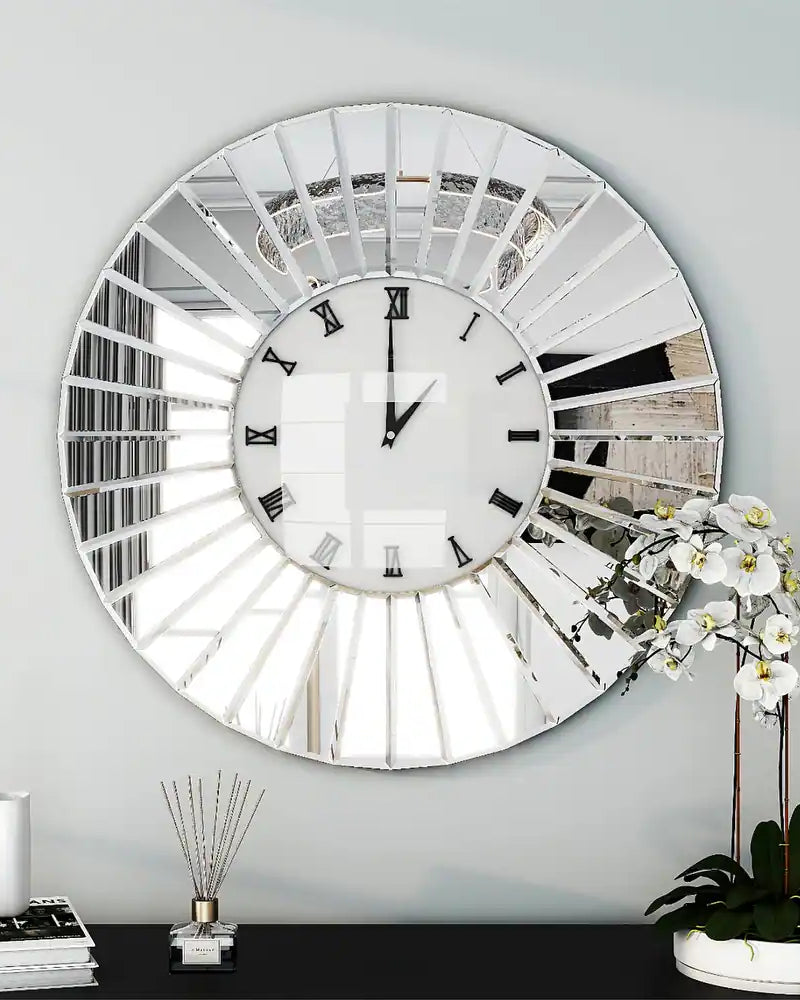 SHYFOYMirrored Wall Clocks Decor Sparkly Big Decorative Wall Clock