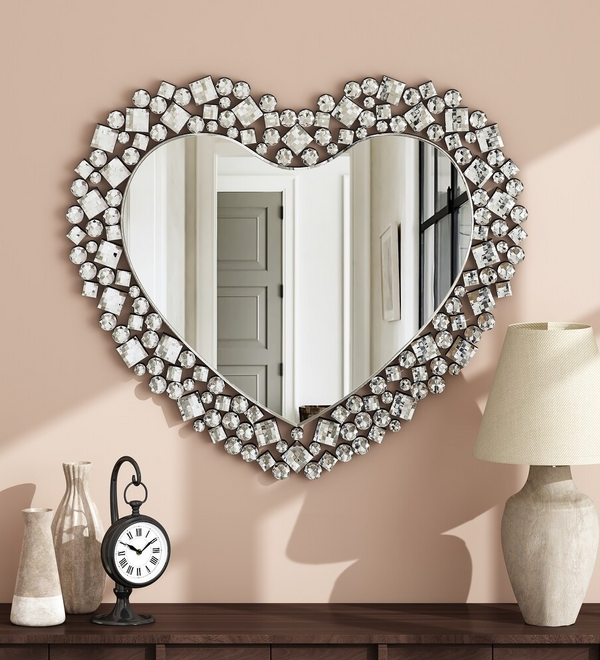 Luxury Crystal Accent Heart Wall Mirror