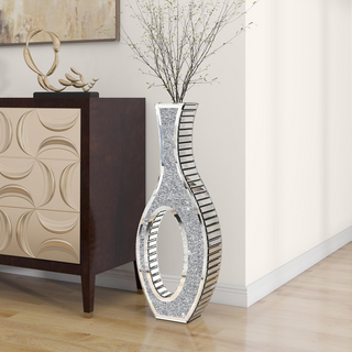 SHYFOY 36" Tall Crushed Diamond Floor Vase Silver Mirrored Tall Vases