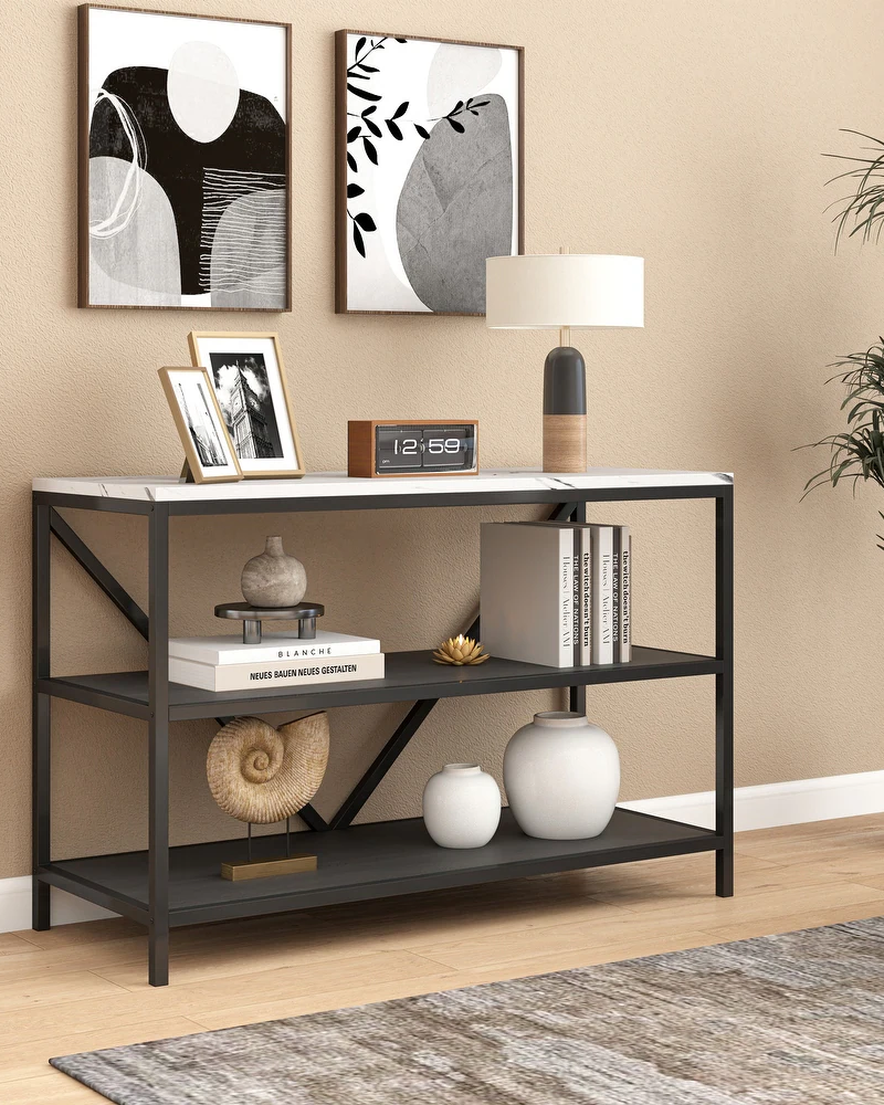 Modern Console Table with Marble-Inspired Top