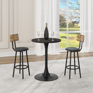 Black/White Round Bar Table Metal Base Dining Table