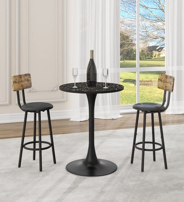 Black Round Bar Table Metal Base Dining Table