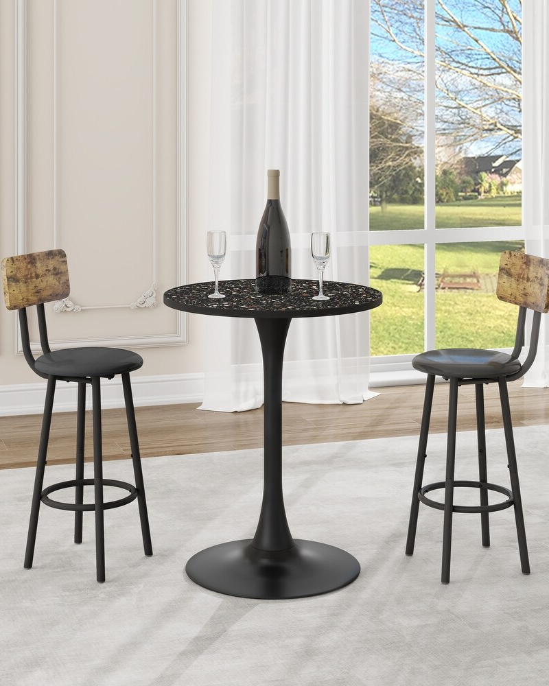 Black Round Bar Table Metal Base Dining Table