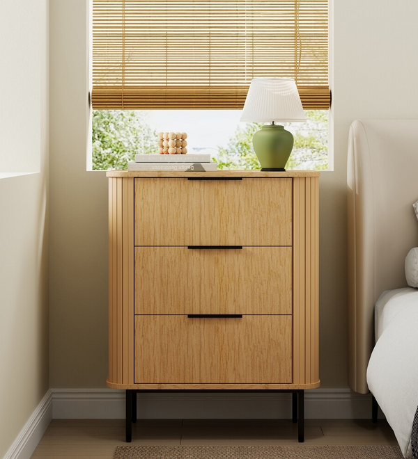 Wood Nightstand Bedside Table with 3 Drawer