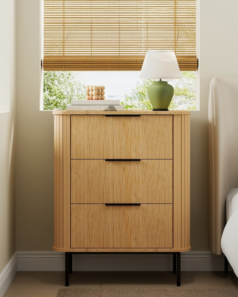 Wood Nightstand Bedside Table with 3 Drawer