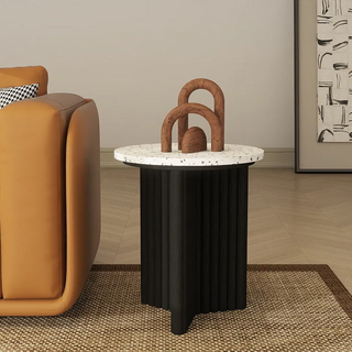 Modern Fluted Round Side Table with White Marble-look Top