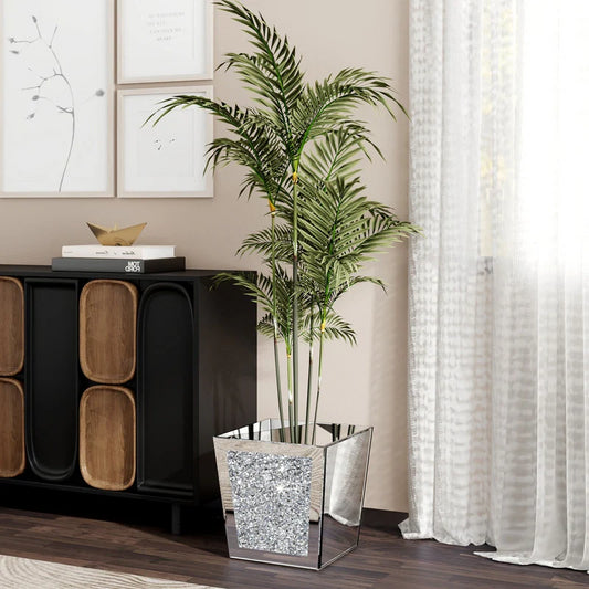 Silver Pot Planter crushed diamond vase ,Set of 2