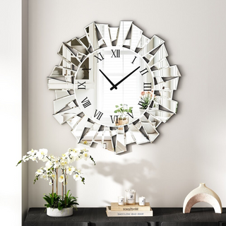 Modern Sunburst Wall Clock Mirrored Large Clock