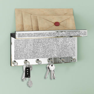 SHYFOY  Silver Wall Shelf Rack with 6 Crystal Hooks for Entryway Front Door Kitchen Hallway Garage Decor