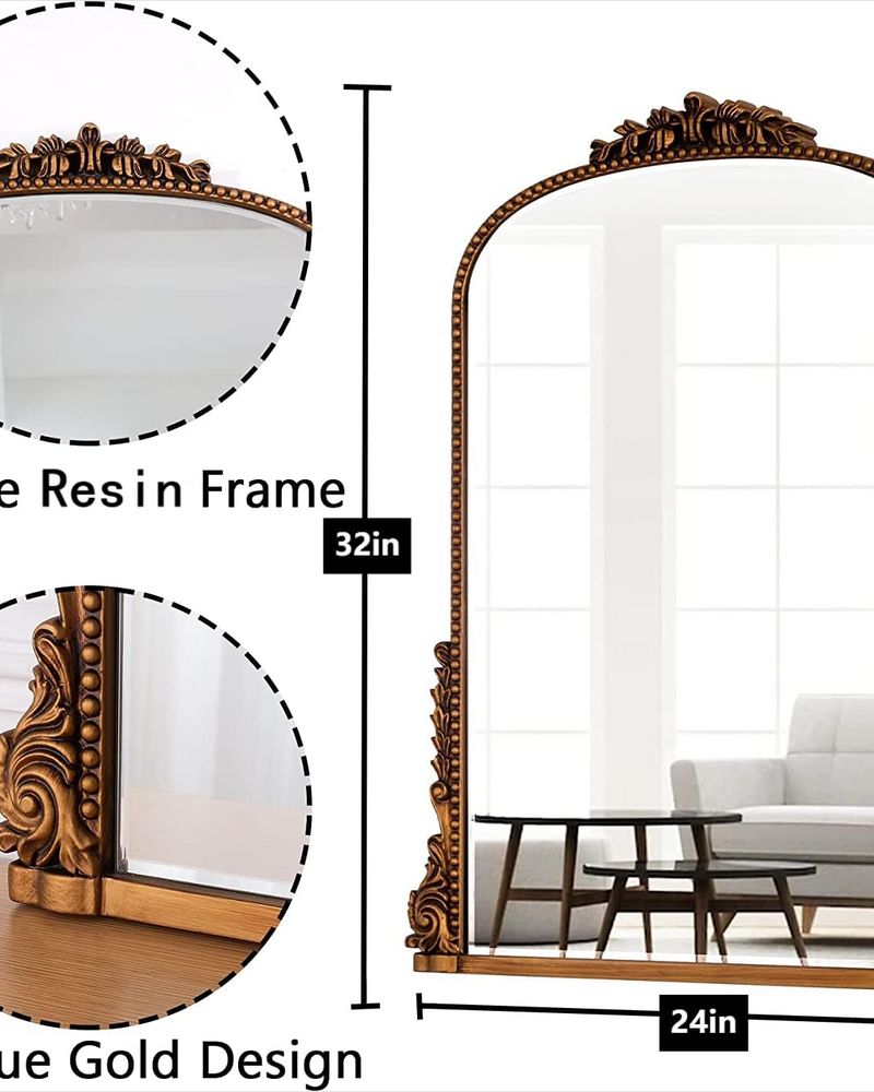 SHYFOY Antique Wall Mirror Gold Baroque Ornate, Traditional Elegant Old Mirror