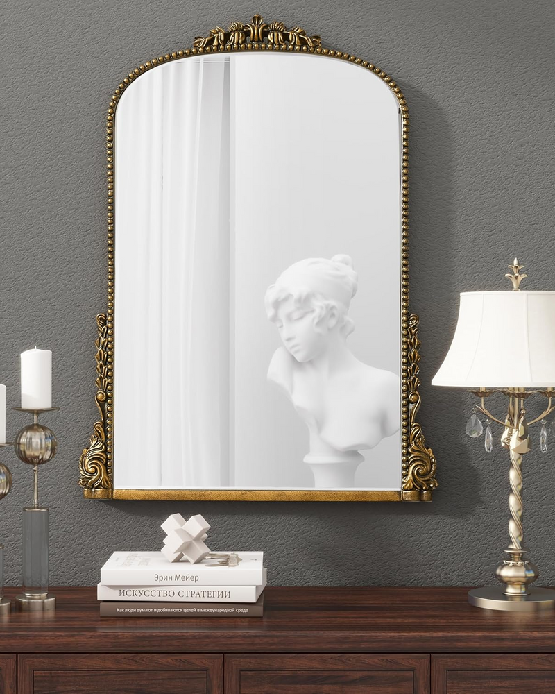 SHYFOY Antique Wall Mirror Gold Baroque Ornate, Traditional Elegant Old Mirror