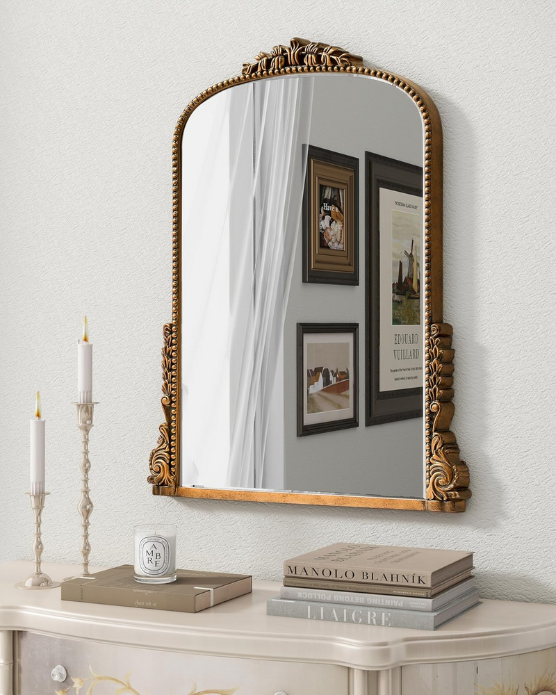 SHYFOY Antique Wall Mirror Gold Baroque Ornate, Traditional Elegant Old Mirror