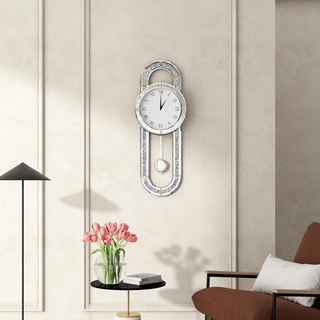 SHYFOY Decorative Wall Clock 31.5" Mirrored Pendulum Clock Silent Quality Quartz Luxury Large Wall Clocks with Crushed Diamond