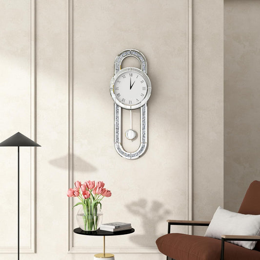 SHYFOY Decorative Wall Clock 31.5" Mirrored Pendulum Clock Silent Quality Quartz Luxury Large Wall Clocks with Crushed Diamond