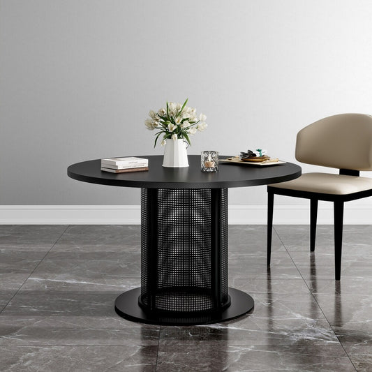 Round Metal Dining Table with Mesh Pedestal Base - -27.68'' H X 47.24'' W X 47.24'' D