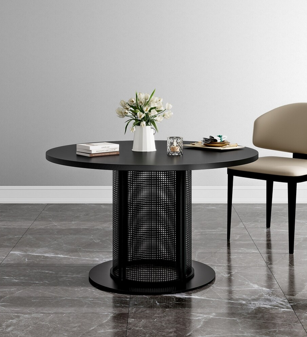Round Metal Dining Table with Mesh Pedestal Base