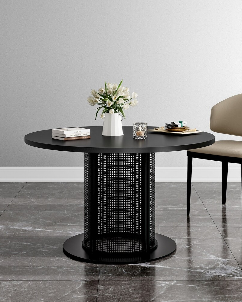 Round Metal Dining Table with Mesh Pedestal Base