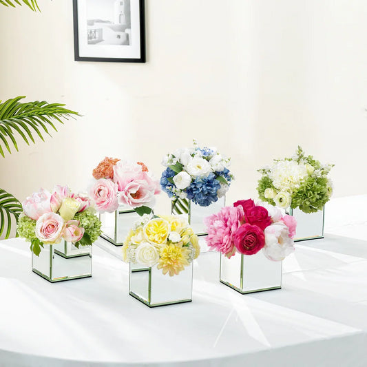Set of 6 Modern Mirrored Cube Vases