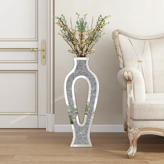 Crystal Glass Floor Vase Hollow Crushed Diamond Inlay Home Decor