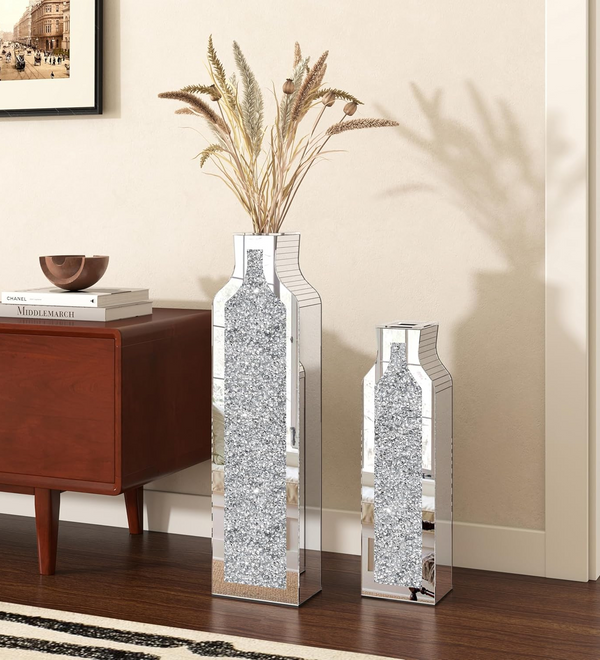 18"& 24" Floor Vase Crushed Diamond Mirrored Vase for Decor Living Room Floor