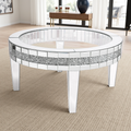 Round Glass Top Silver Accent Table Decor With Crushed Diamond Coffee Table