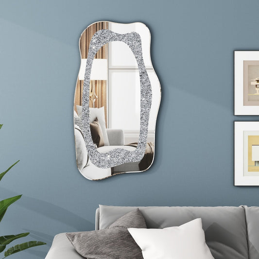 SHYFOY Modern Irrugular Wall Mirror with Silver Crush Diamond Inlay Decor /SF-WM417