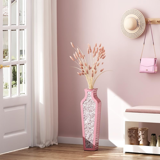 SHYFOY Handmade Crystal Glass Floor Vase 26.8"Pink Floor Vase