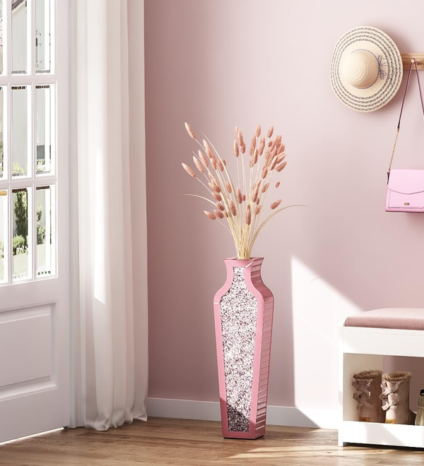 Handmade Crystal Glass Floor Vase Pink Floor Vase