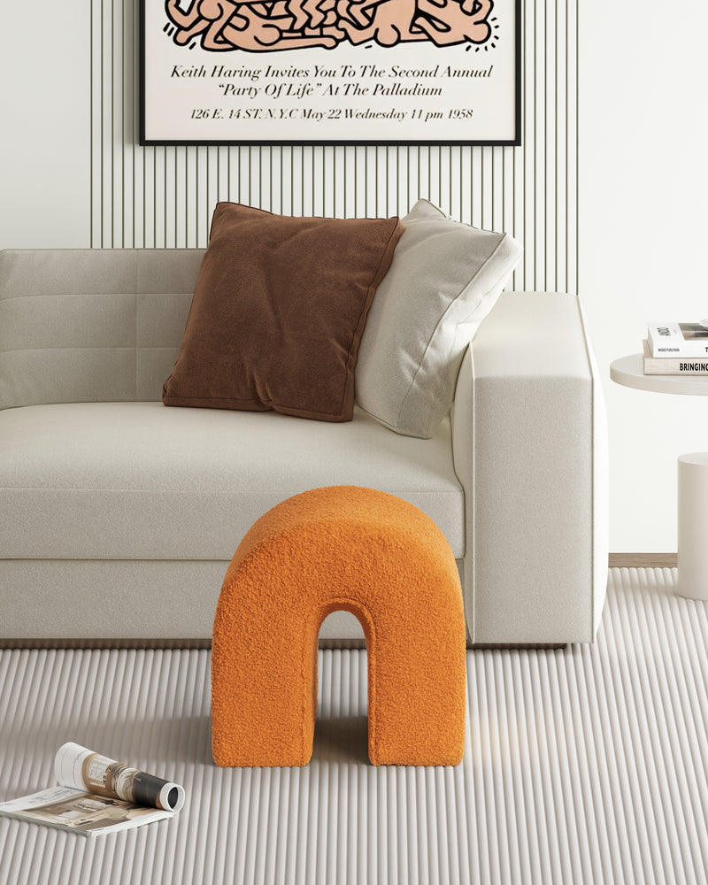 Orange Accent Upholstered Ottoman, N Shaped