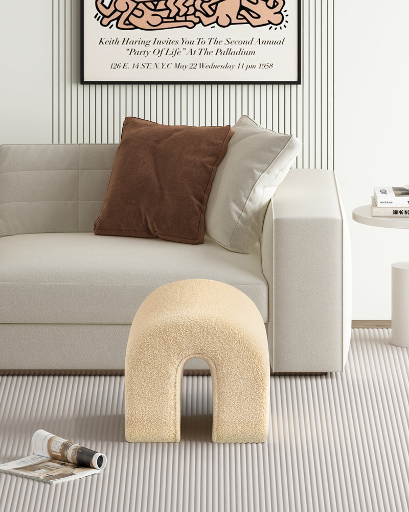 Camel Accent Upholstered Ottoman, N Shaped