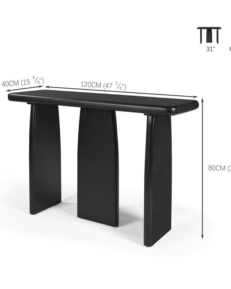 Black Modern Console Table with 3 Legs, Natural Wood Grain Entryway Table