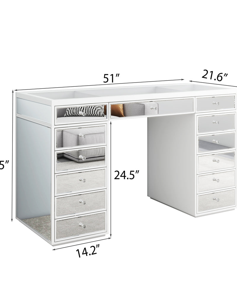 Hollywood Modern Vanity Mirrored Dressing Makeup Table with 13-Drawer