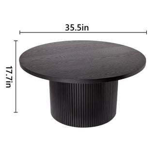Black Round Coffee Table with Solid Wood Circle Pedestal Table