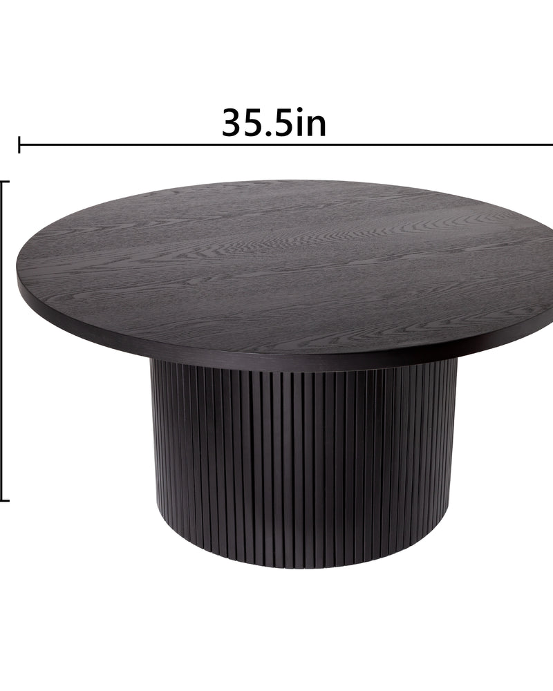 Black Round Coffee Table with Solid Wood Circle Pedestal Table