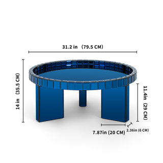 Blue Round Glass Tray Top Coffee Table